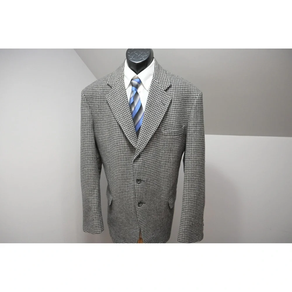 VTG Stafford Houndstooth Blazer Mens 48R‎ Elbow Patches 3-Button Excellent